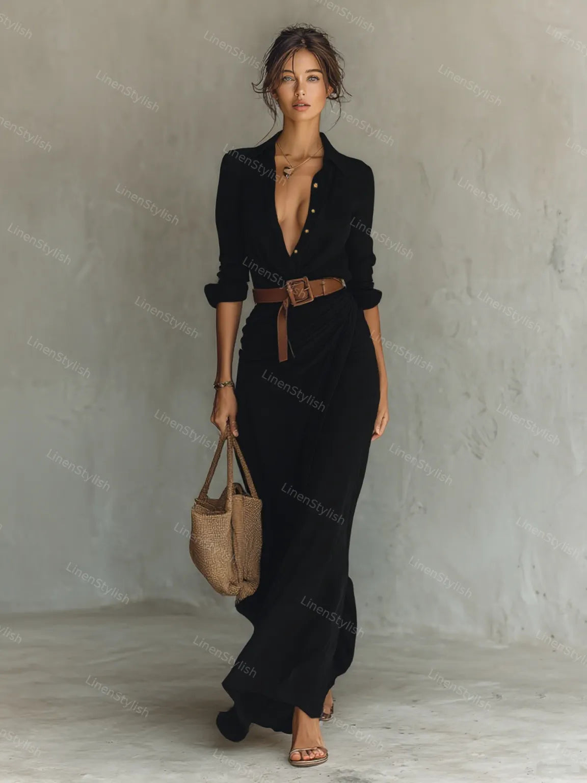 Elegant Solid Color Irregular Pleated Dress (belt Included)