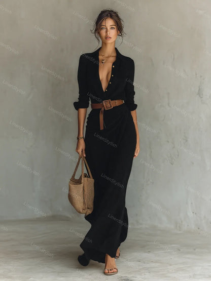 Elegant Solid Color Irregular Pleated Dress (belt Included)