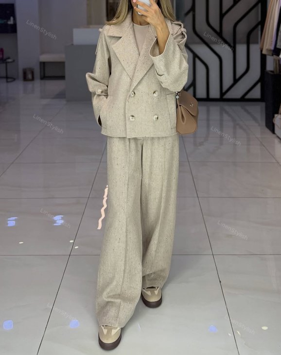 Fashion Lapel Jacket & Pants Two-Piece Set (Without Belt)