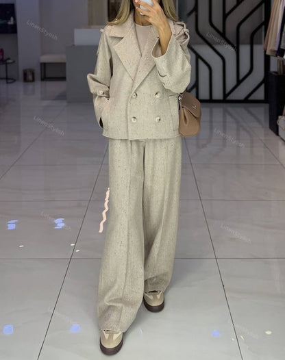 Fashion Lapel Jacket & Pants Two-Piece Set (Without Belt)