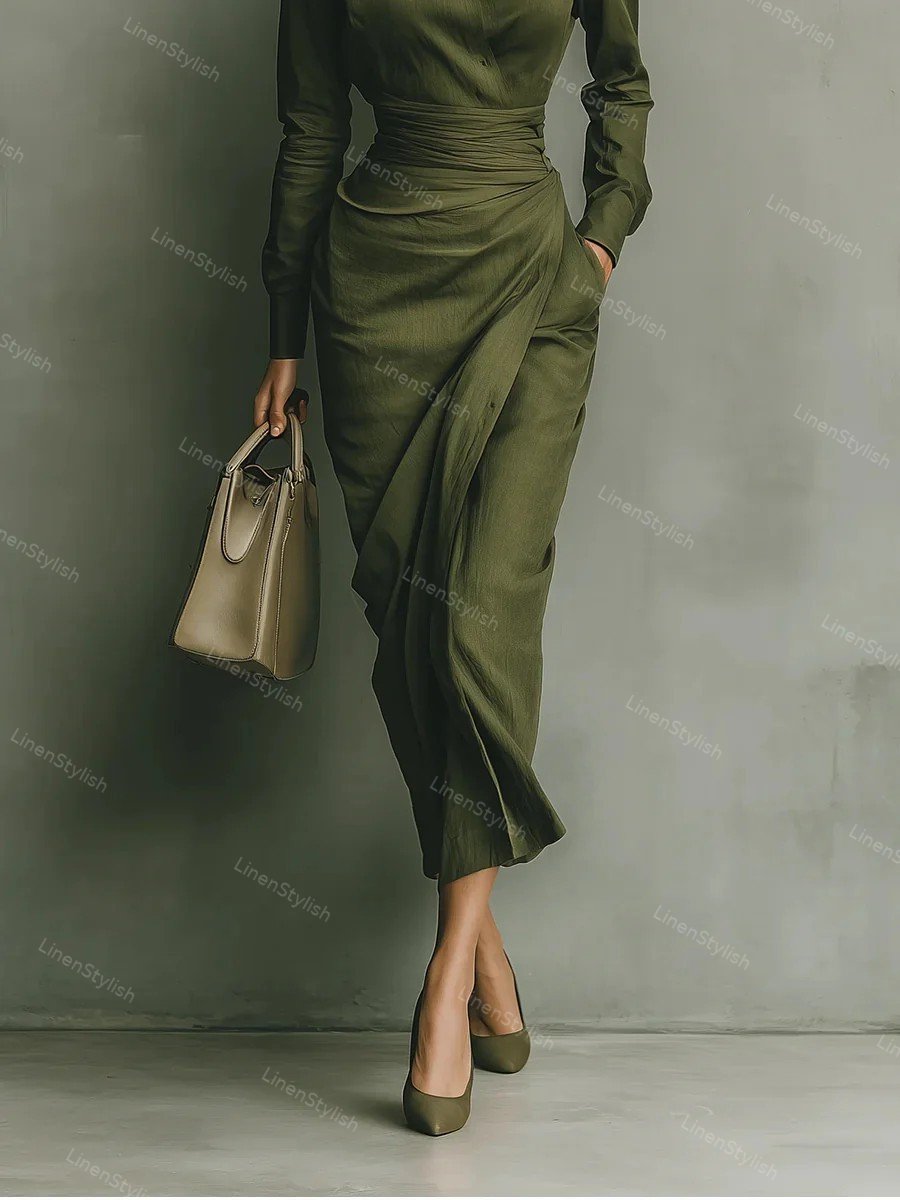 Slim-Fit Asymmetrical Long-Sleeve Shirt Dress