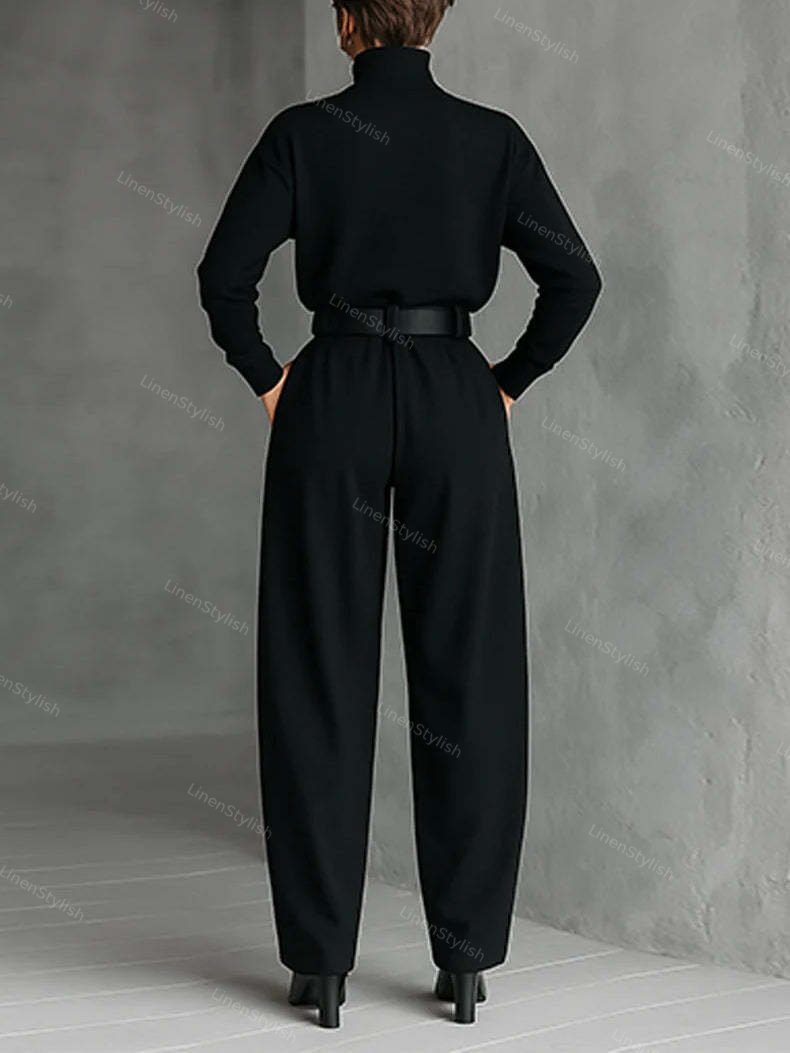 High Neck Velvet Top High Waist Pants Set