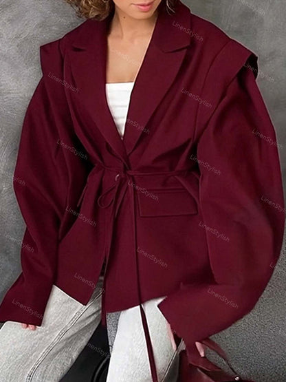 Lace-Up Loose Barge Neck Blazer