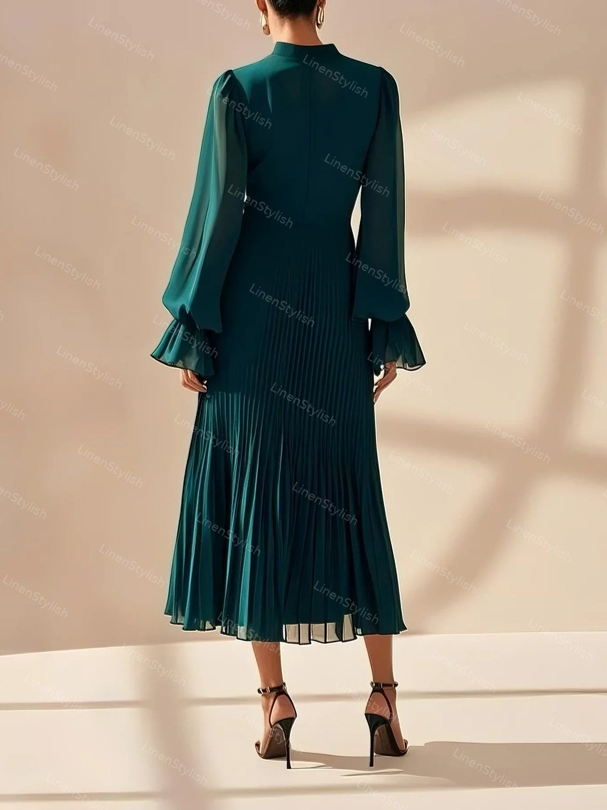Solid Ruffle Pleated Elegant Dress