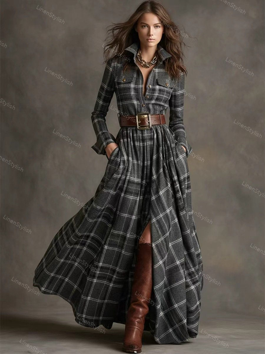 Vintage Plaid Irregular Dress