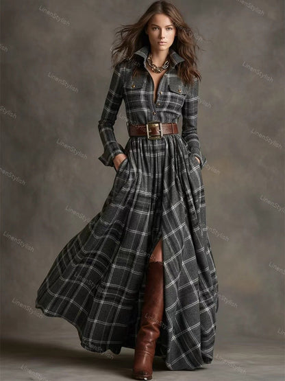 Vintage Plaid Irregular Dress