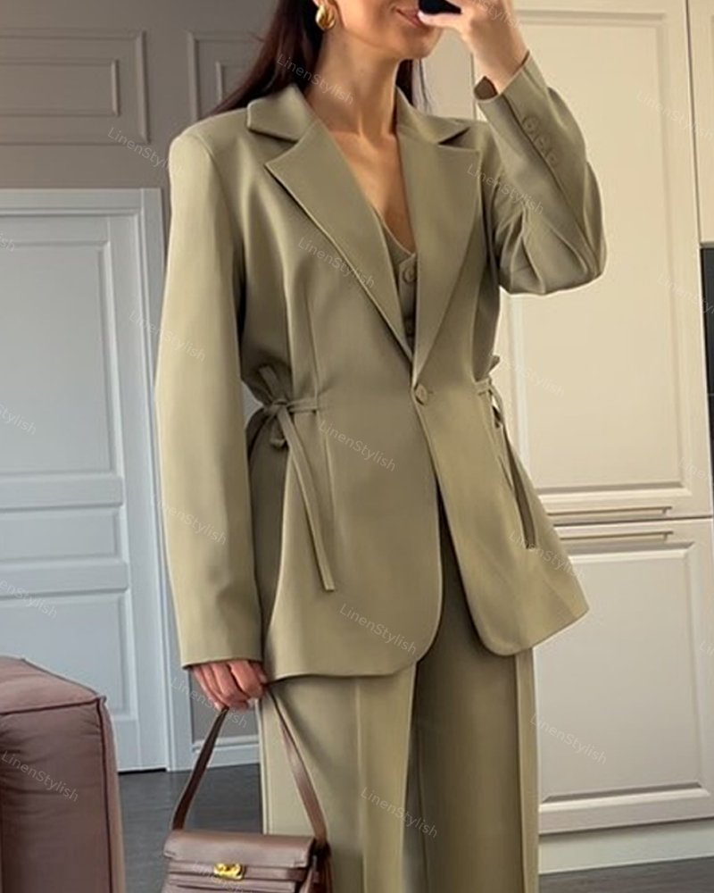 Fashionable Waist Jacket & Pants Two-piece Set