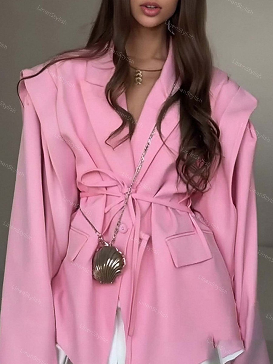 Lace-Up Loose Barge Neck Blazer