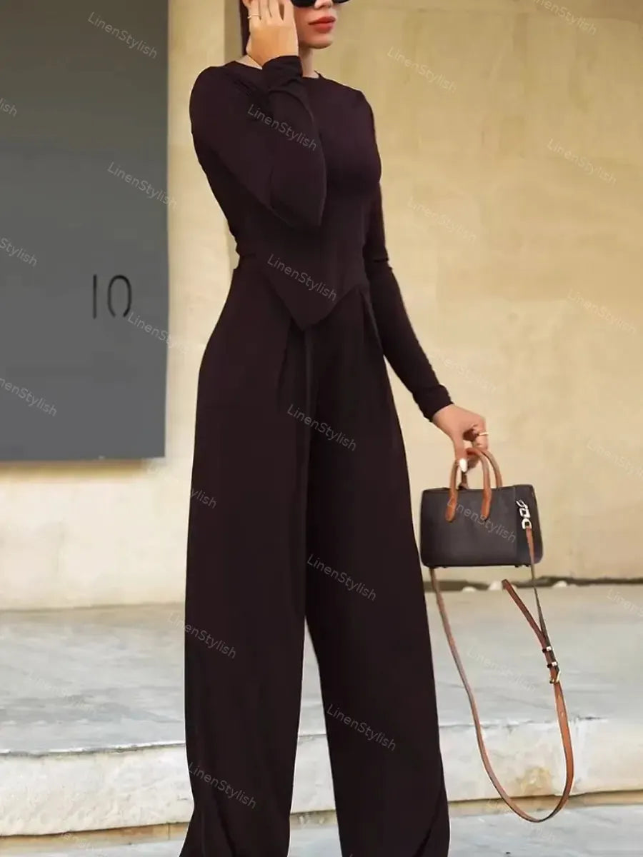 Casual Solid Color Irregular Top & Pants Two-Piece Set