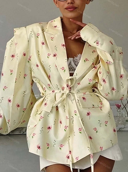 Lace-Up Loose Barge Neck Blazer