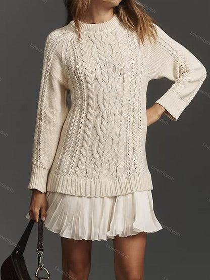 Solid Color Sweater Skirt Two-Piece Set
