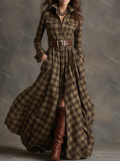 Vintage Plaid Irregular Dress