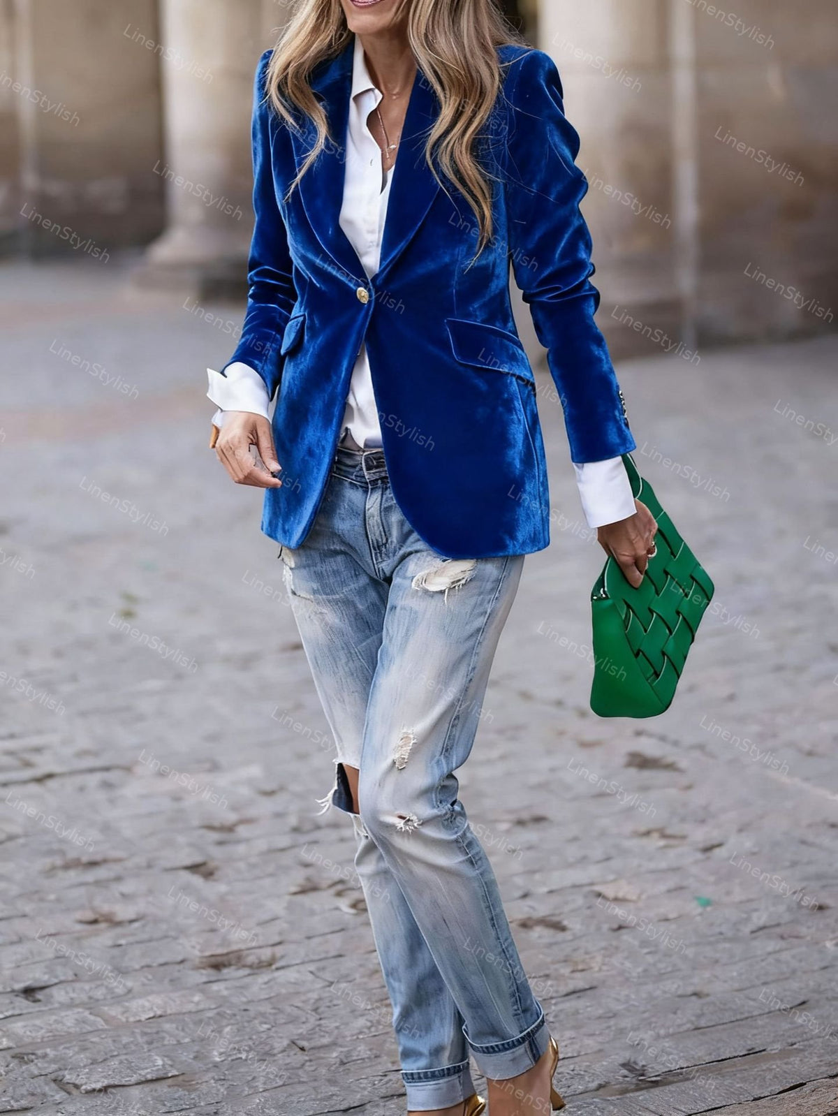 Gold Velvet Slim Fake Pocket Suit