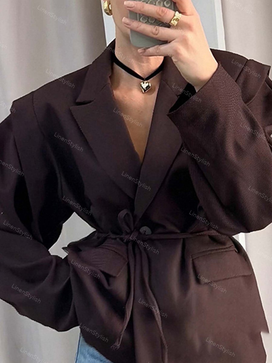 Lace-Up Loose Barge Neck Blazer