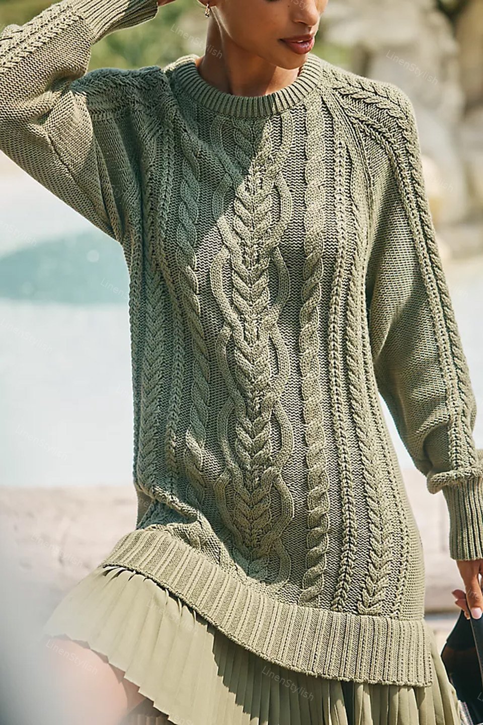 Solid Color Sweater Skirt Two-Piece Set