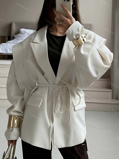 Lace-Up Loose Barge Neck Blazer