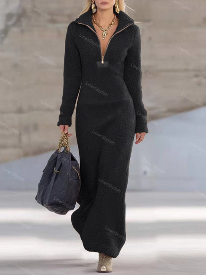 Slim-Fit Zip Fleece Dress