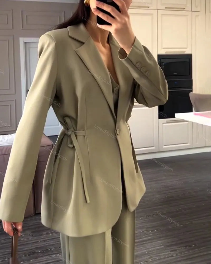 Fashionable Waist Jacket & Pants Two-piece Set