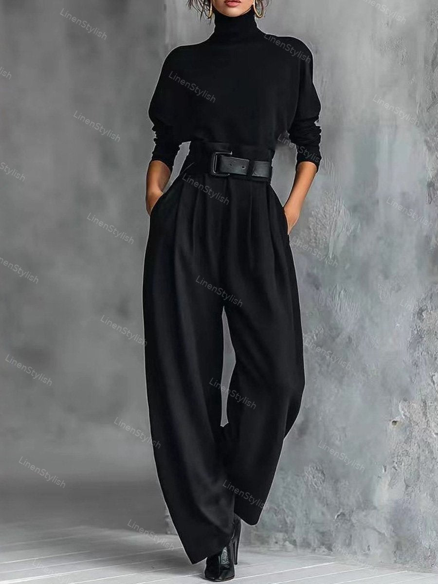 High Neck Velvet Top High Waist Pants Set