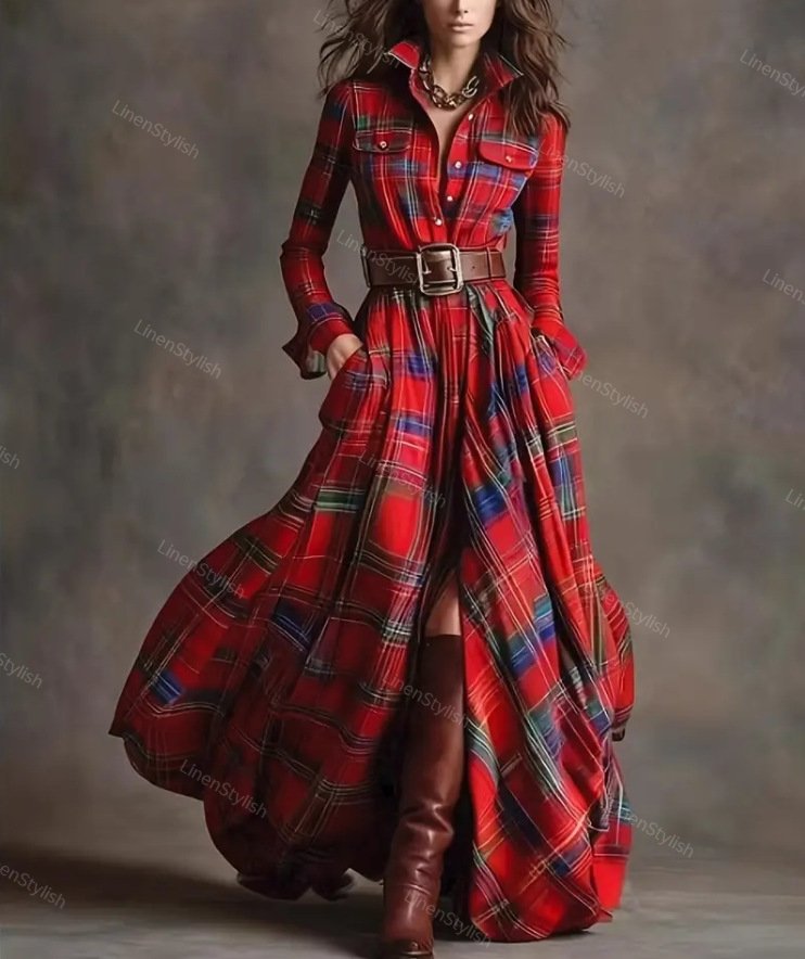 Vintage Plaid Irregular Dress