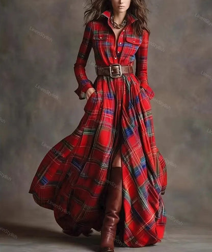 Vintage Plaid Irregular Dress