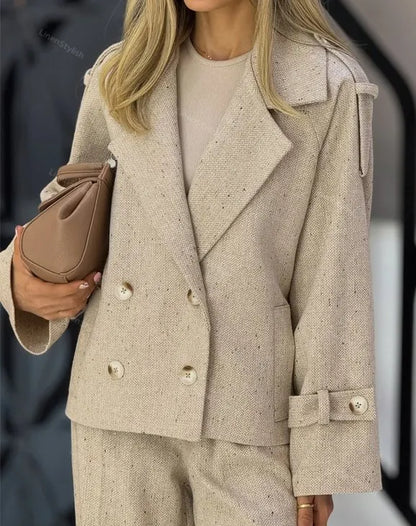 Fashion Lapel Jacket & Pants Two-Piece Set (Without Belt)