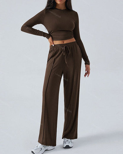 Long-sleeved Wide-leg Pants Sports Two-piece Suit