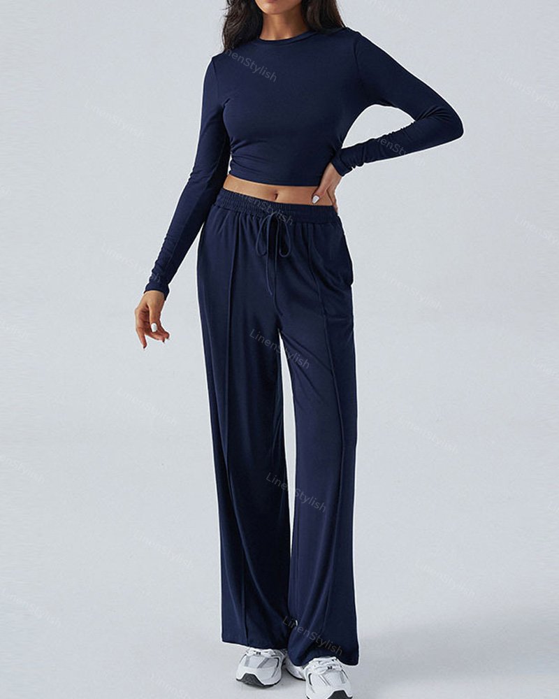 Long-sleeved Wide-leg Pants Sports Two-piece Suit