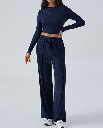 Long-sleeved Wide-leg Pants Sports Two-piece Suit