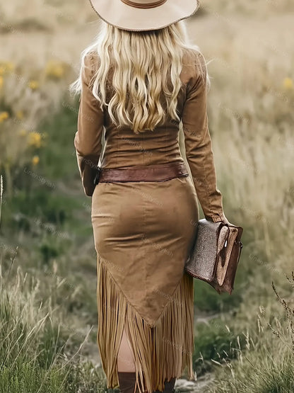 Retro Western Long Sleeve Dress